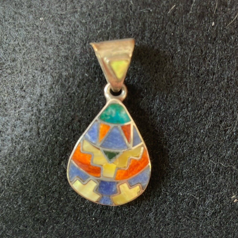Peruvian Silver Pendant with stones.